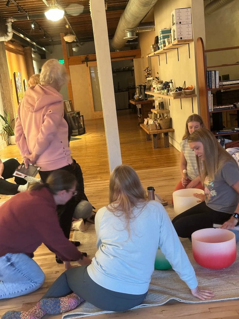 A community sound bath event at Halcyon House wellness center