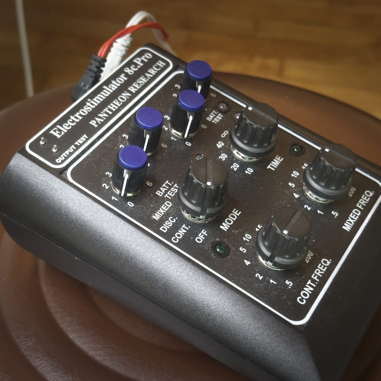 An electrical stimulation device (referred to as e-stim) provides a gentle electrical current to acupuncture needles for muscle release and therapy.